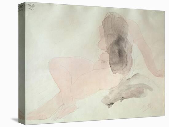 Seated Nude with Dishevelled Hair (W/C on Paper)-Auguste Rodin-Stretched Canvas