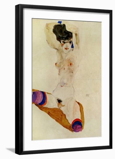 Seated Nude Woman with Arms Crossed over Head, 1911-Egon Schiele-Framed Giclee Print