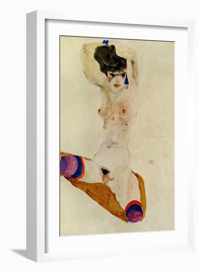 Seated Nude Woman with Arms Crossed over Head, 1911-Egon Schiele-Framed Giclee Print