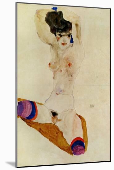 Seated Nude Woman with Arms Crossed over Head, 1911-Egon Schiele-Mounted Giclee Print