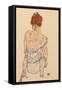 Seated Woman in Underwear, Rear View, 1917-Egon Schiele-Framed Stretched Canvas