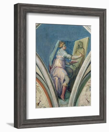 Seated Woman Painting a Portrait of a Man-Giorgio Vasari-Framed Giclee Print