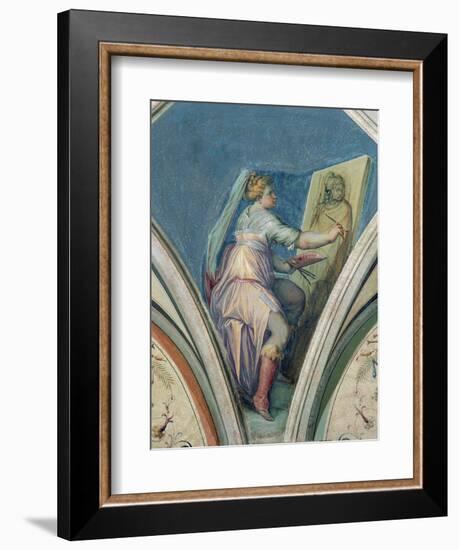 Seated Woman Painting a Portrait of a Man-Giorgio Vasari-Framed Giclee Print