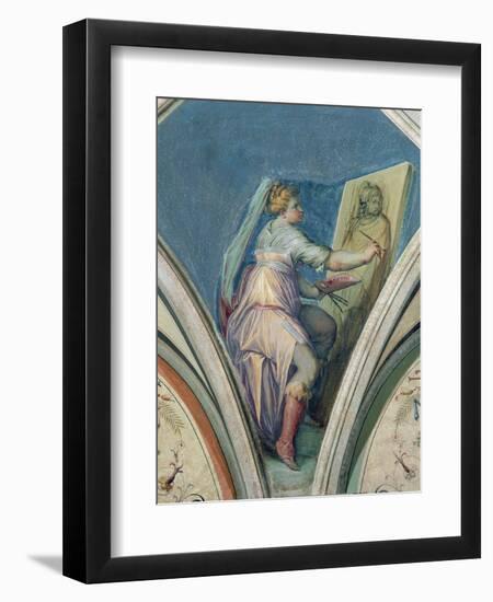 Seated Woman Painting a Portrait of a Man-Giorgio Vasari-Framed Giclee Print