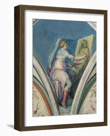 Seated Woman Painting a Portrait of a Man-Giorgio Vasari-Framed Giclee Print