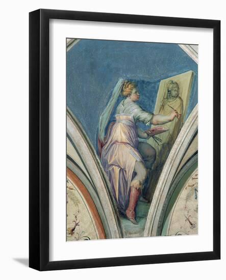 Seated Woman Painting a Portrait of a Man-Giorgio Vasari-Framed Giclee Print