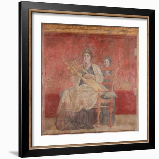 Seated woman playing a kithara, c.50–40 B.C.-Roman Republican Period-Framed Giclee Print