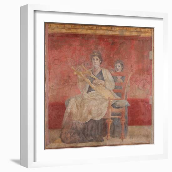 Seated woman playing a kithara, c.50–40 B.C.-Roman Republican Period-Framed Giclee Print