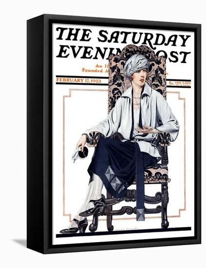 "Seated Woman," Saturday Evening Post Cover, February 17, 1923-C. Coles Phillips-Framed Stretched Canvas