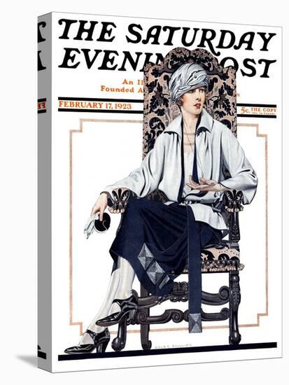 "Seated Woman," Saturday Evening Post Cover, February 17, 1923-C. Coles Phillips-Stretched Canvas