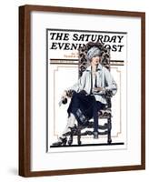 "Seated Woman," Saturday Evening Post Cover, February 17, 1923-C. Coles Phillips-Framed Giclee Print