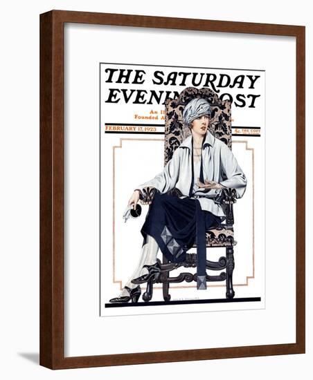 "Seated Woman," Saturday Evening Post Cover, February 17, 1923-C. Coles Phillips-Framed Giclee Print