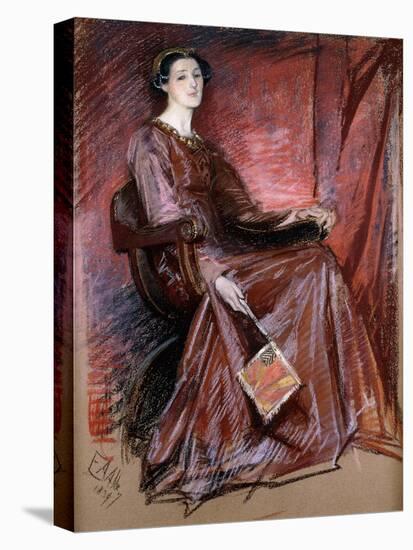 Seated Woman Wearing Elizabethan Headdress, 1897-Edwin Austin Abbey-Stretched Canvas