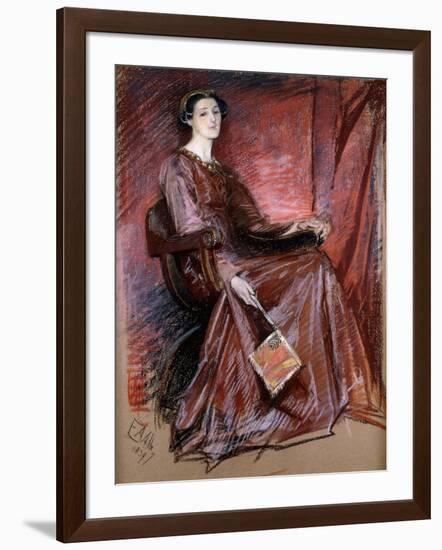 Seated Woman Wearing Elizabethan Headdress, 1897-Edwin Austin Abbey-Framed Giclee Print