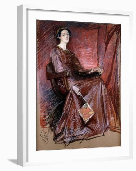 Seated Woman Wearing Elizabethan Headdress, 1897-Edwin Austin Abbey-Framed Giclee Print