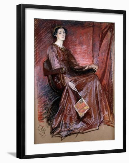 Seated Woman Wearing Elizabethan Headdress, 1897-Edwin Austin Abbey-Framed Giclee Print