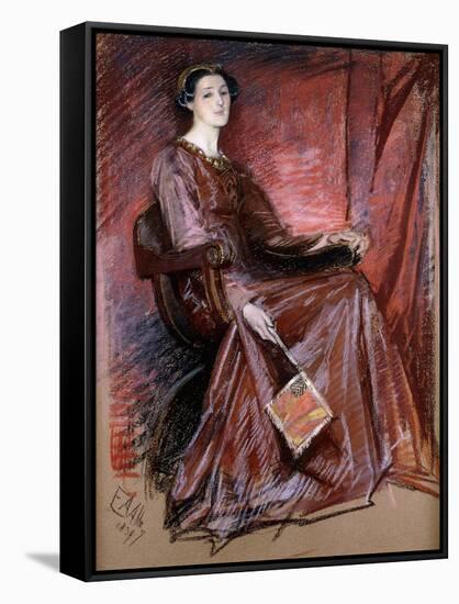 Seated Woman Wearing Elizabethan Headdress, 1897-Edwin Austin Abbey-Framed Stretched Canvas