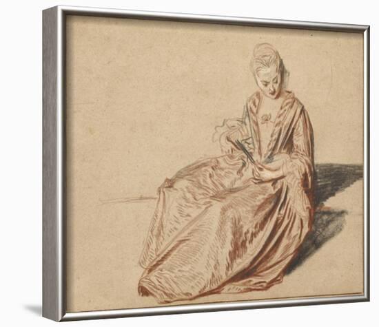 Seated Woman with a Fan-Jean-Antoine Watteau-Framed Art Print