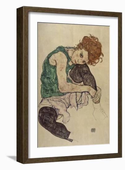 Seated Woman with Bent Knee, 1917-Egon Schiele-Framed Giclee Print