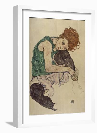 Seated Woman with Bent Knee, 1917-Egon Schiele-Framed Giclee Print