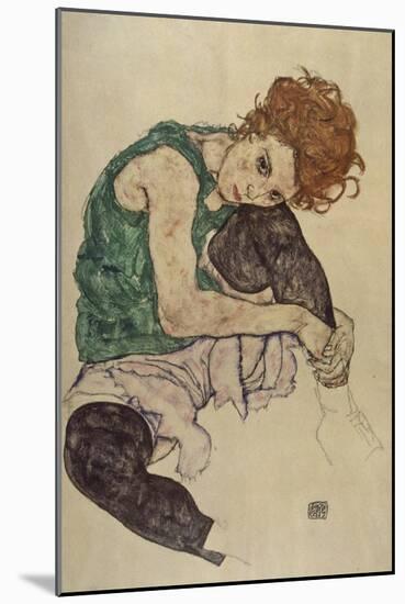 Seated Woman with Bent Knee, 1917-Egon Schiele-Mounted Giclee Print