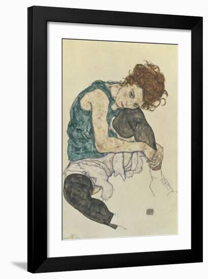 Seated Woman With Bent Knee-Egon Schiele-Framed Premium Giclee Print