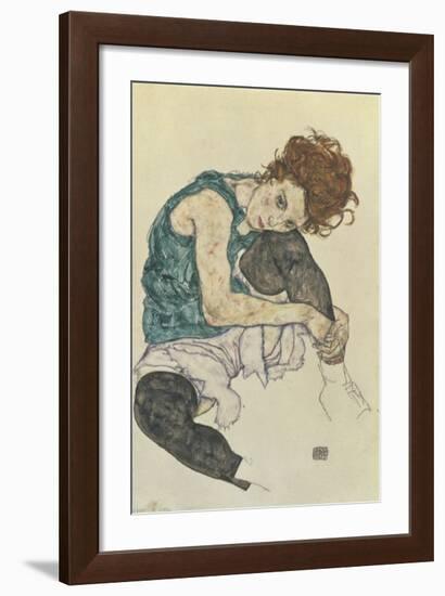 Seated Woman With Bent Knee-Egon Schiele-Framed Premium Giclee Print