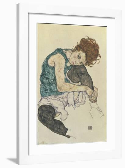 Seated Woman With Bent Knee-Egon Schiele-Framed Premium Giclee Print