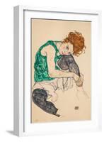 Seated Woman with Bent Knees, 1917 (Gouache on Paper)-Egon Schiele-Framed Giclee Print