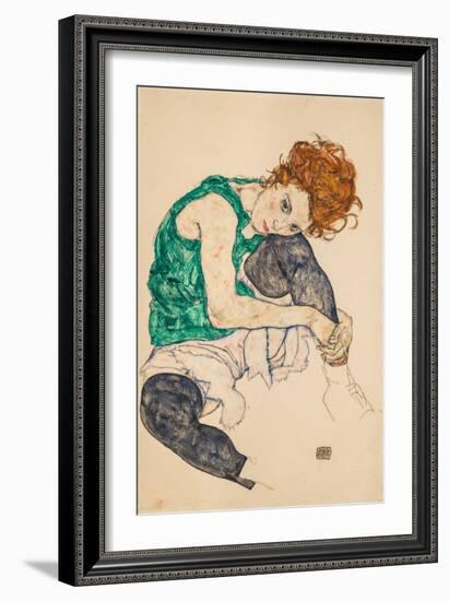 Seated Woman with Bent Knees, 1917 (Gouache on Paper)-Egon Schiele-Framed Giclee Print