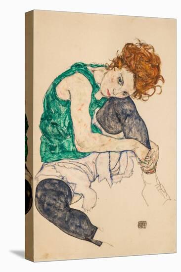 Seated Woman with Bent Knees, 1917 (Gouache on Paper)-Egon Schiele-Stretched Canvas