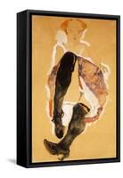 Seated Woman with Black Stockings; Sitzendes Madchen Mit Schwarzen Strumpfen, 1911-Egon Schiele-Framed Stretched Canvas