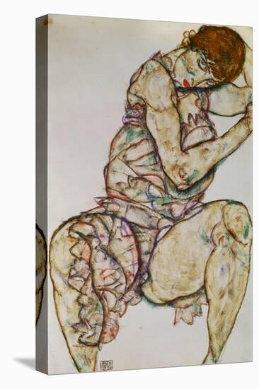 Seated Woman with Left Hand in Hair, 1914-Egon Schiele-Stretched Canvas