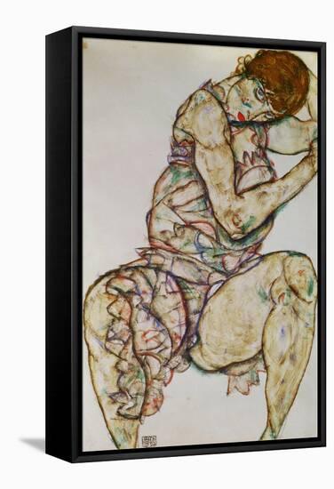 Seated Woman with Left Hand in Hair, 1914-Egon Schiele-Framed Stretched Canvas