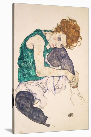 Seated Woman with Legs Drawn Up-Egon Schiele-Stretched Canvas