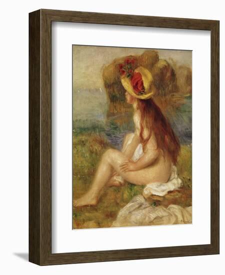Seated Woman with Straw Hat-Pierre-Auguste Renoir-Framed Giclee Print