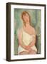 Seated Young Girl in a Shirt; Jeune Fille Assise En Chemise, 1918 (Oil on Canvas)-Amedeo Modigliani-Framed Giclee Print