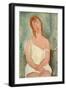 Seated Young Girl in a Shirt; Jeune Fille Assise En Chemise, 1918 (Oil on Canvas)-Amedeo Modigliani-Framed Giclee Print