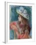 Seated Young Girl in a White Hat, 1884 (Pastel on Paper)-Pierre-Auguste Renoir-Framed Giclee Print