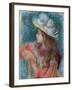 Seated Young Girl in a White Hat, 1884 (Pastel on Paper)-Pierre-Auguste Renoir-Framed Giclee Print