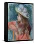 Seated Young Girl in a White Hat, 1884 (Pastel on Paper)-Pierre-Auguste Renoir-Framed Stretched Canvas