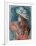 Seated Young Girl in a White Hat, 1884 (Pastel on Paper)-Pierre-Auguste Renoir-Framed Giclee Print