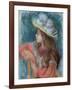 Seated Young Girl in a White Hat, 1884 (Pastel on Paper)-Pierre-Auguste Renoir-Framed Giclee Print