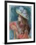 Seated Young Girl in a White Hat, 1884 (Pastel on Paper)-Pierre-Auguste Renoir-Framed Giclee Print