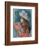 Seated Young Girl in a White Hat, 1884 (Pastel on Paper)-Pierre-Auguste Renoir-Framed Giclee Print