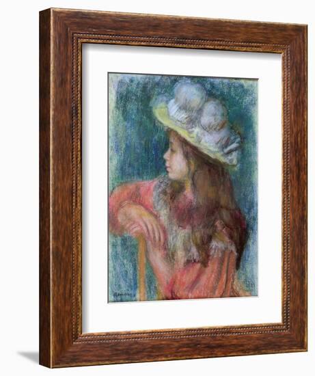 Seated Young Girl in a White Hat, 1884 (Pastel on Paper)-Pierre-Auguste Renoir-Framed Giclee Print