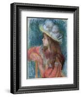 Seated Young Girl in a White Hat, 1884 (Pastel on Paper)-Pierre-Auguste Renoir-Framed Giclee Print