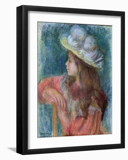 Seated Young Girl in a White Hat, 1884 (Pastel on Paper)-Pierre-Auguste Renoir-Framed Giclee Print