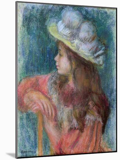 Seated Young Girl in a White Hat, 1884 (Pastel on Paper)-Pierre-Auguste Renoir-Mounted Giclee Print