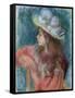 Seated Young Girl in a White Hat, 1884 (Pastel on Paper)-Pierre-Auguste Renoir-Framed Stretched Canvas